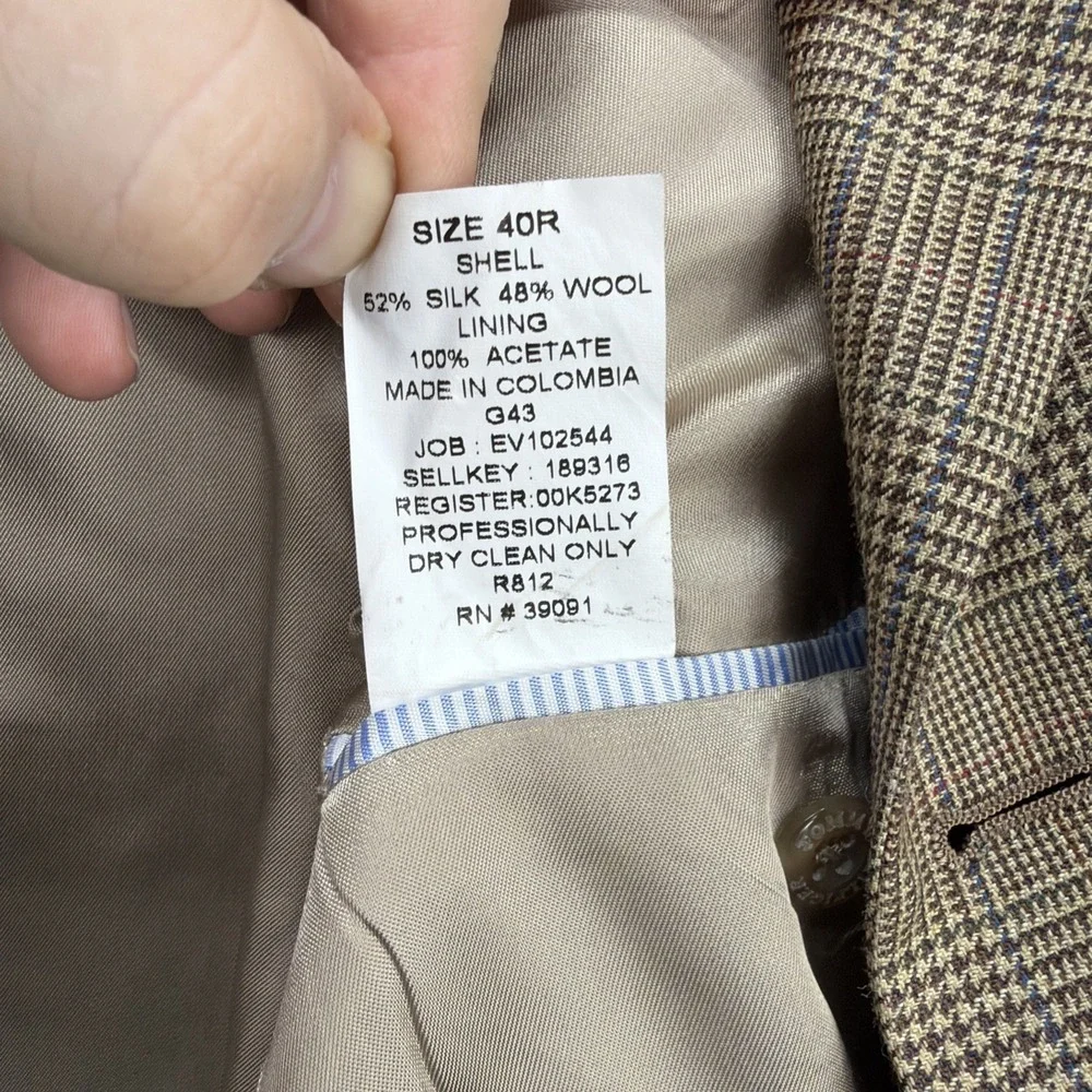 Tommy Hilfiger Blazer Mens 40‎ Brown Glen Plaid Silk Wool Sport Coat Suit Jacket